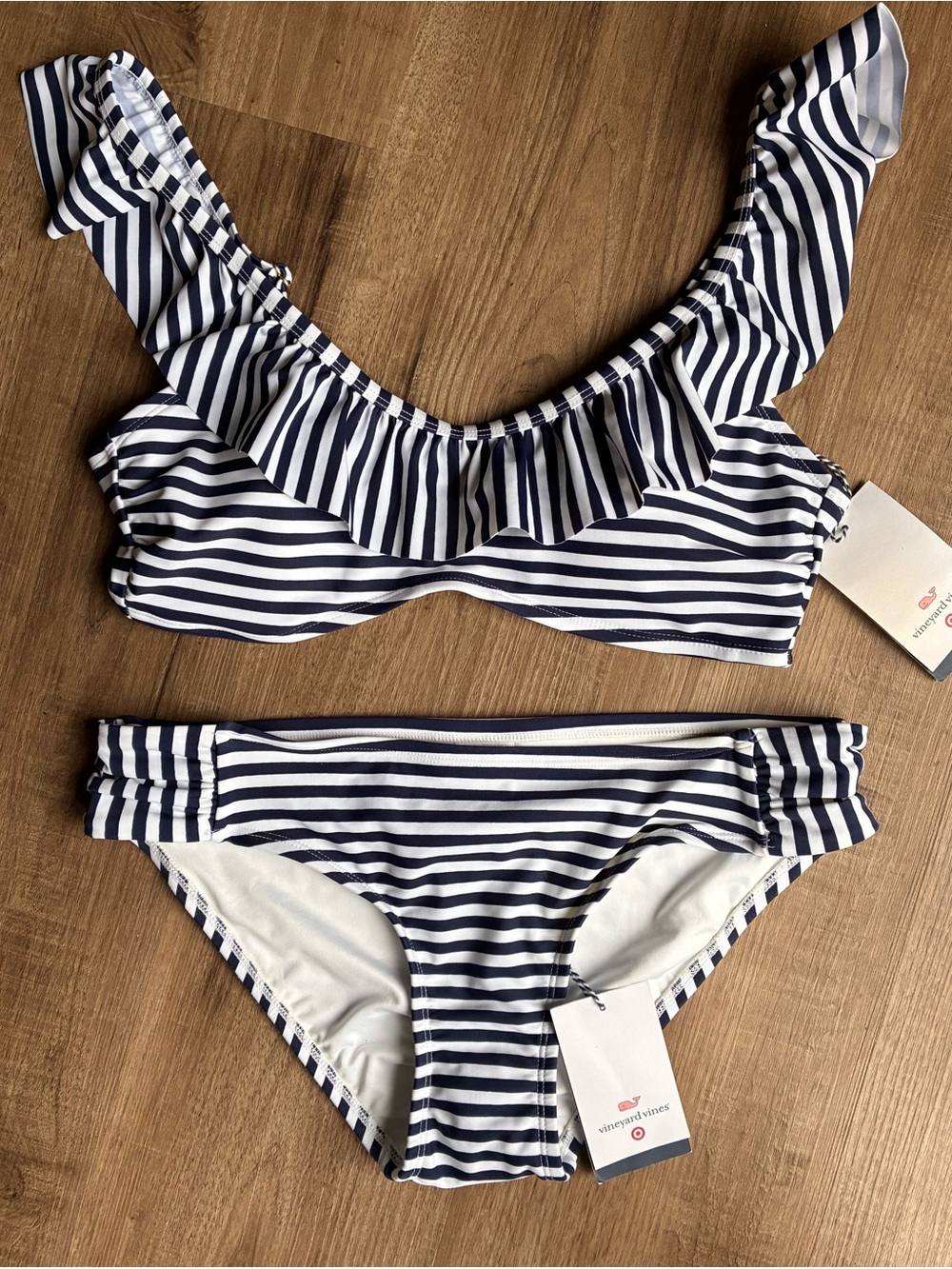 NWT Striped Ruffle Bikini Set - Picture 2 of 3